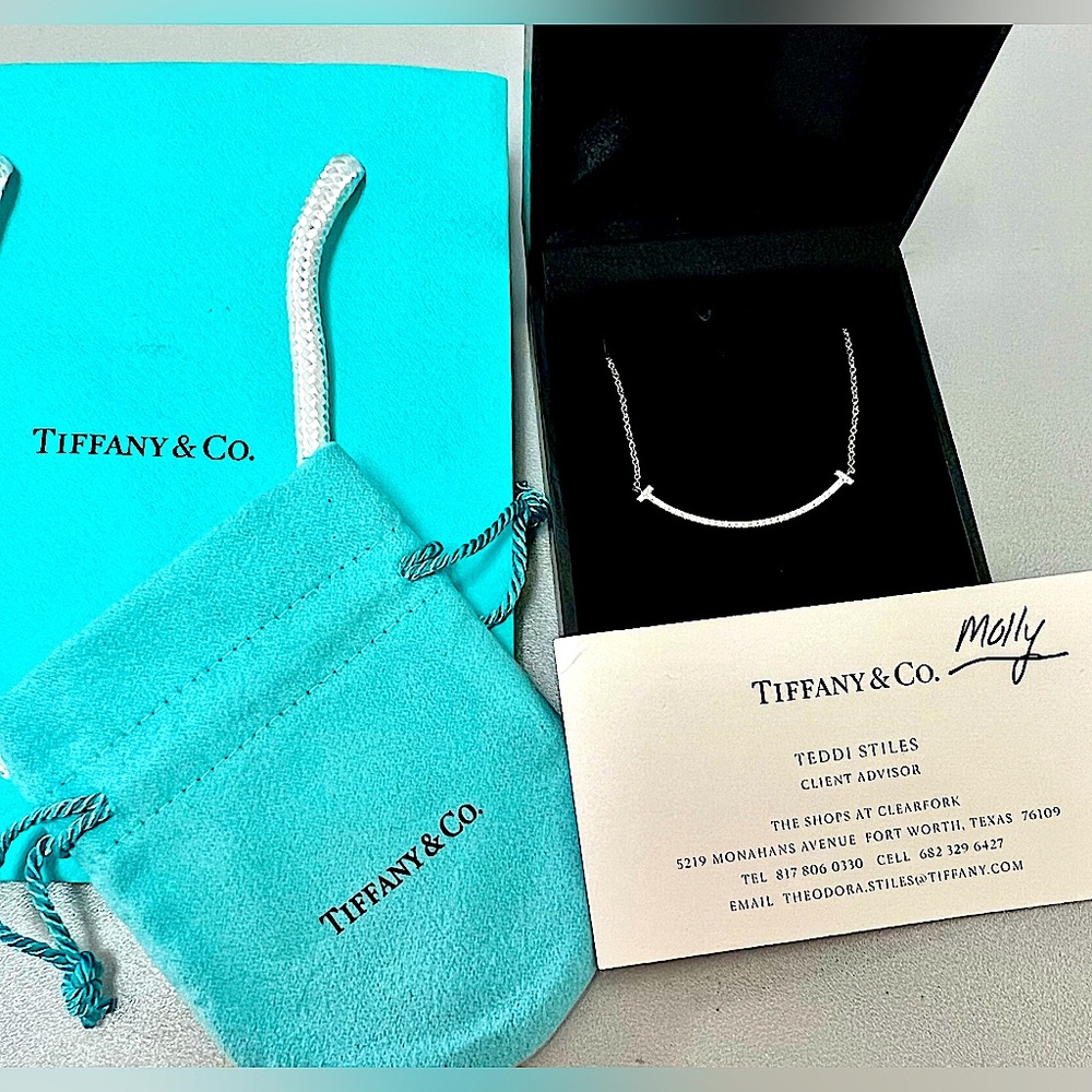 Tiffany T Smile Pendant in 18k White Gold with Diamonds